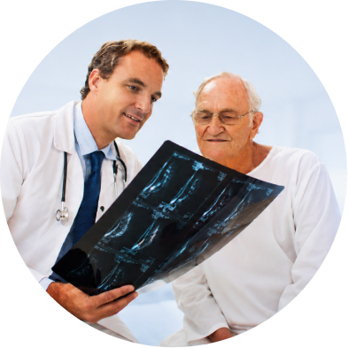 Doctor showing x-ray to patient